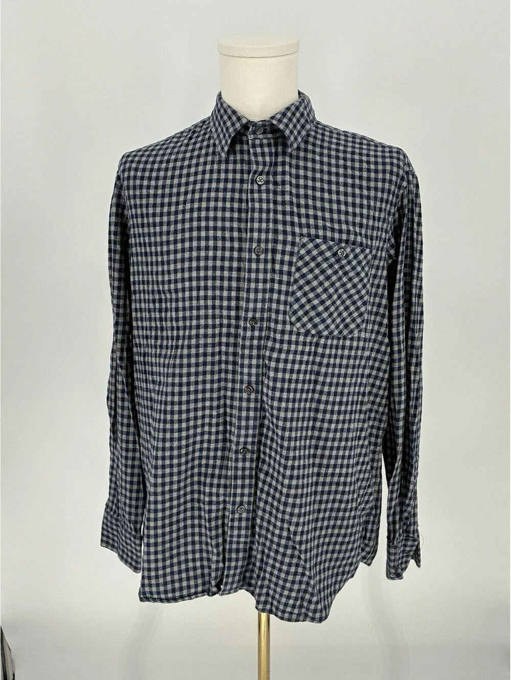 Banana Republic Shirt Men XL Blue Standard Fit Button Gingham Plaid Long Sleeve